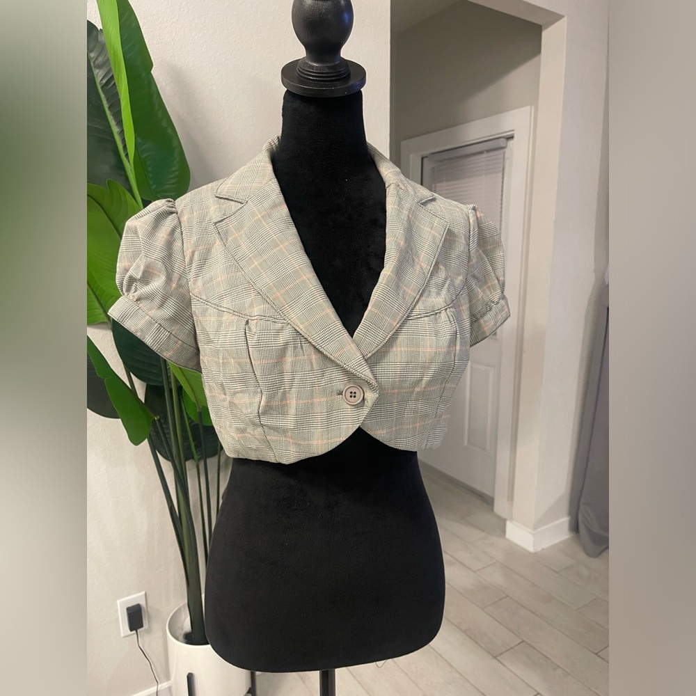 Y2K forever21 XX1 plaid cropped short sleeves shirt blazer jacket Sz L